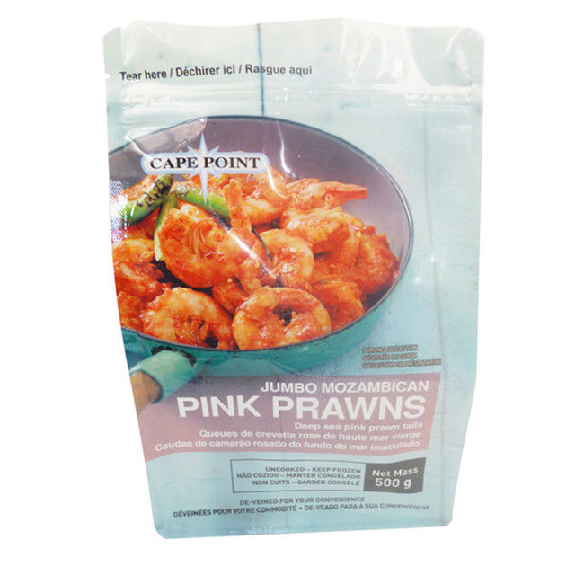 Eight Sides Sealing Food Packaging Materials Resealable Nylon Doypack Bags For Frozen Prawns