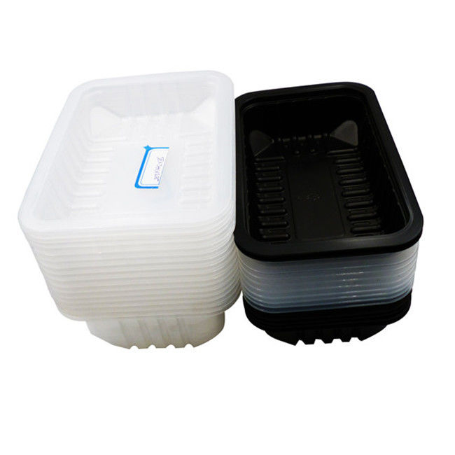 Anti Fog White Black Disposable Food Trays 100mm Depth For Meat Fish